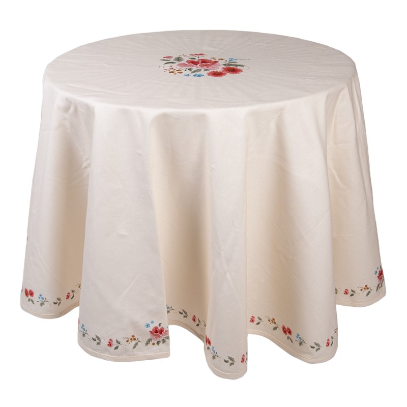 Clayre & Eef Tablecloth Ø 170 cm Beige Cotton Round Roses