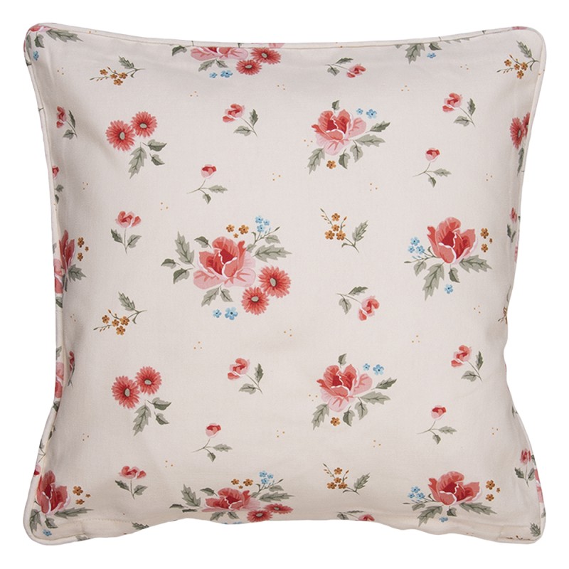 Clayre & Eef Housse de coussin 40x40 cm Beige Coton Roses