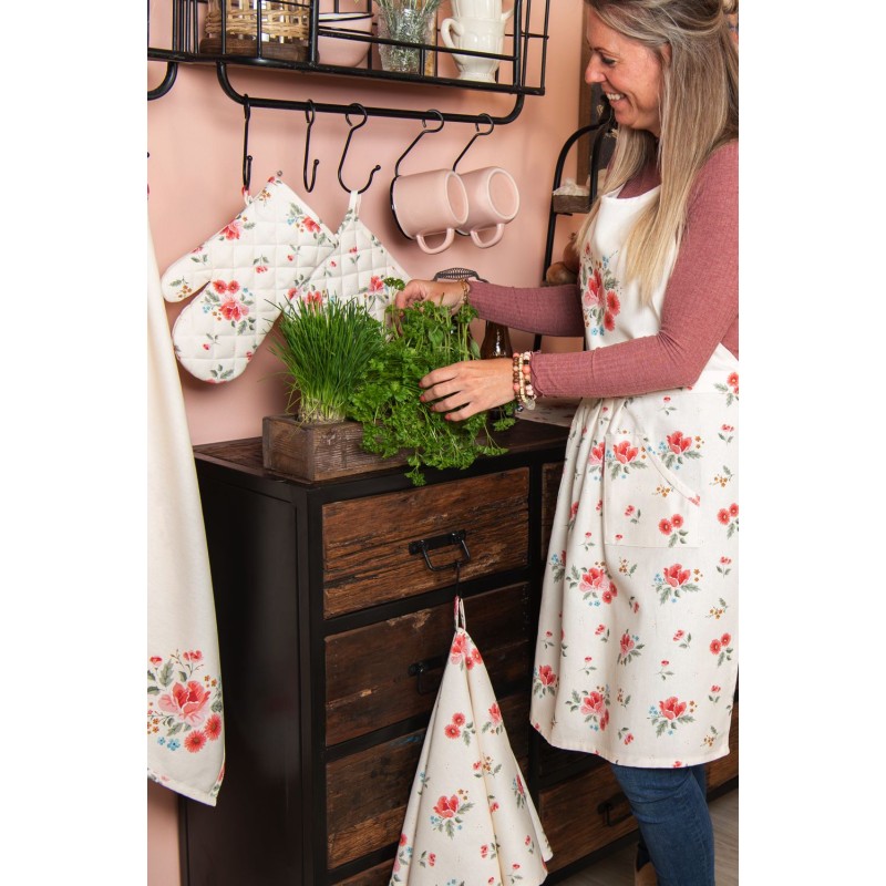 Clayre & Eef Kitchen Apron 70x85 cm Beige Cotton Roses