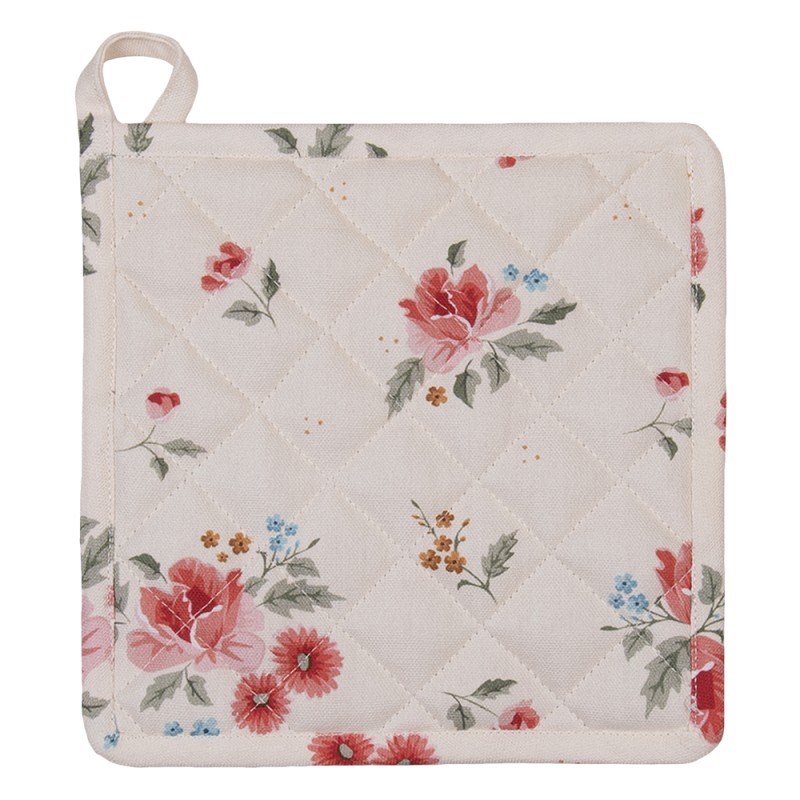 Clayre & Eef Pot Holder 20x20 cm Beige Cotton Square Roses