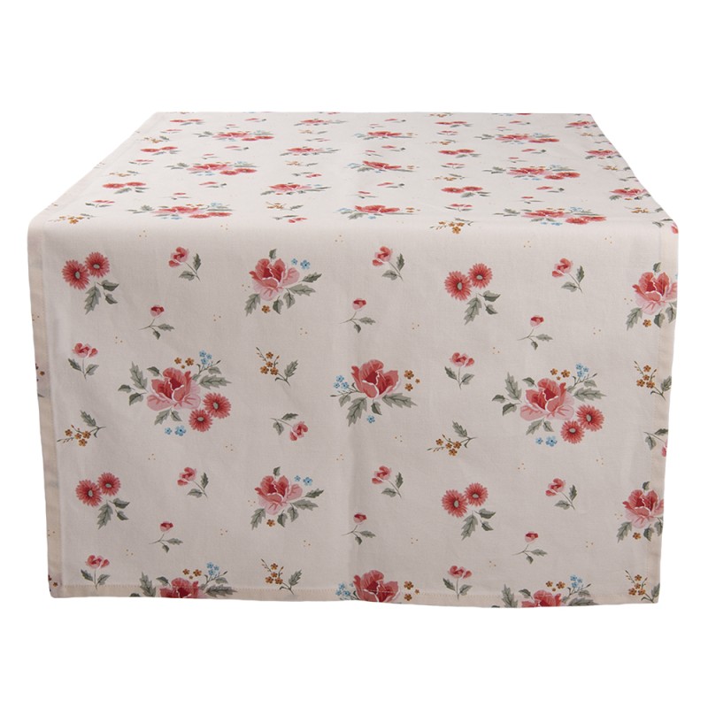 Clayre & Eef Table Runner 50x140 cm Beige Cotton Rectangle Roses