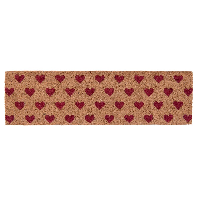 Clayre & Eef Door Mat 75x22 cm Red Rubber Coconut Fiber Rectangle Heart