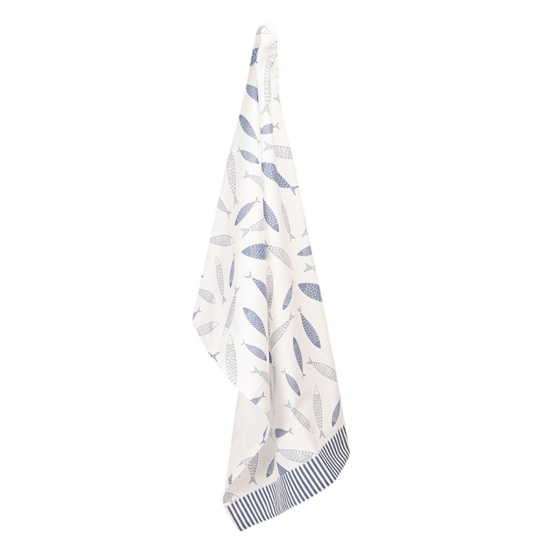 Clayre & Eef Tea Towel  50x70 cm Blue White Cotton Rectangle Fishes