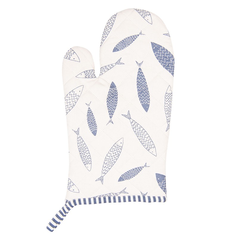 Clayre & Eef Oven Mitt 16x30 cm Blue White Cotton Fishes