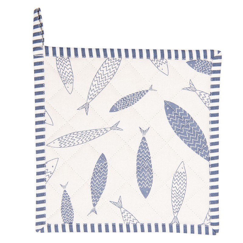 Clayre & Eef Topflappen 20x20 cm Blau Beige Baumwolle Quadrat Fische