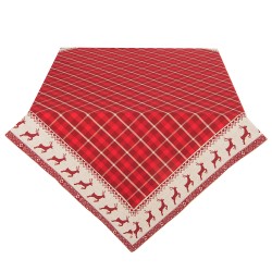 Clayre & Eef Quadratisches Weihnachtstischdecke 100x100 cm Rot Beige Baumwolle Quadrat Hirsche