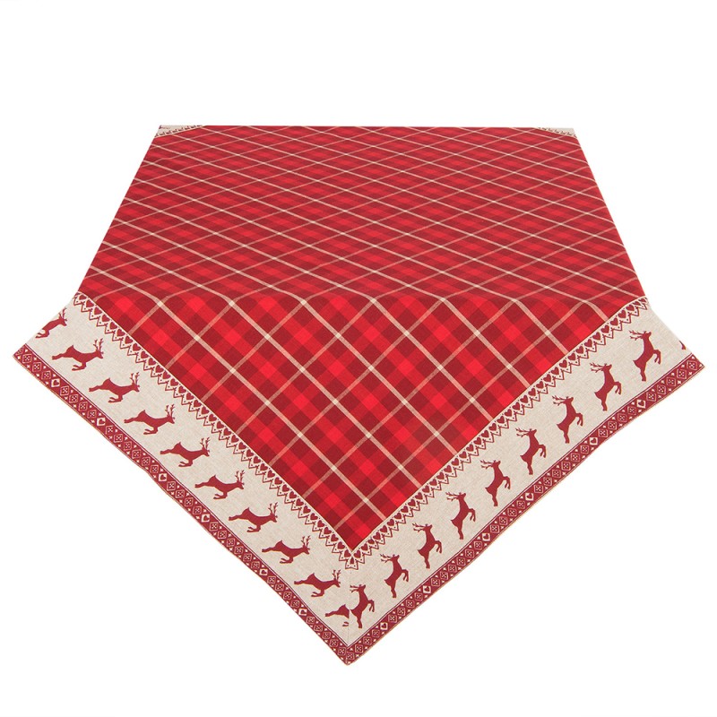 Clayre & Eef Nappe de Noël 130x180 cm Rouge Beige Coton Cerfs et Noël