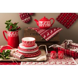 Clayre & Eef Christmas Tablecloth 130x180 cm Red Beige Cotton Deer and Christmas
