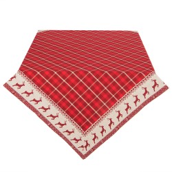 Clayre & Eef Chirstmas Square Tablecloth 150x150 cm Red Beige Cotton Square Deer and Christmas