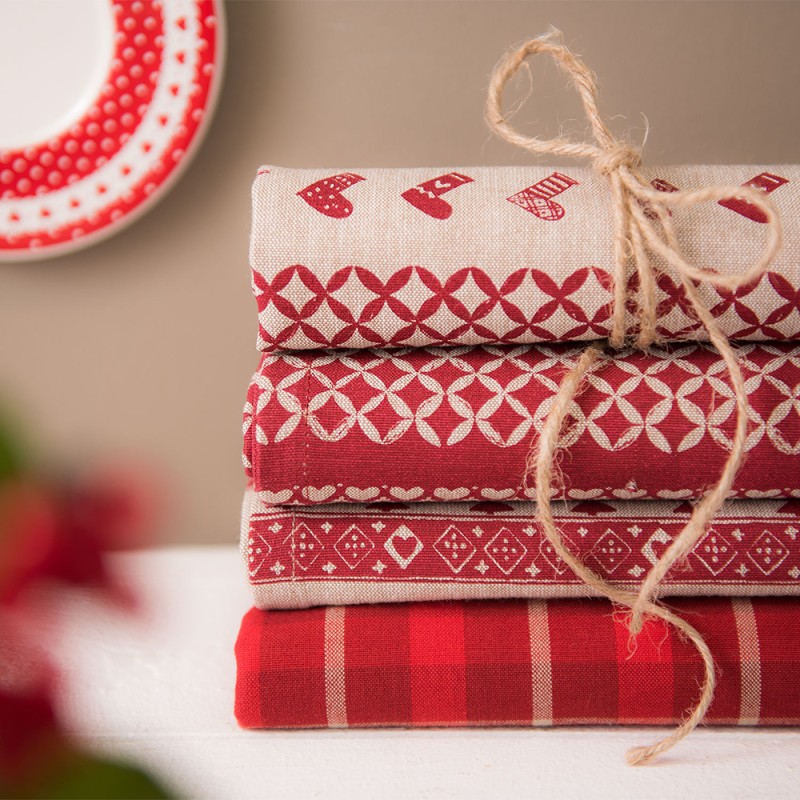 Clayre & Eef Tovaglia da tavolo 50x140 cm Rosso Beige  Cotone Rettangolo Cervi e Natale