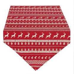 Clayre & Eef Tafelloper  50x160 cm Rood Beige Katoen Herten en Kerst