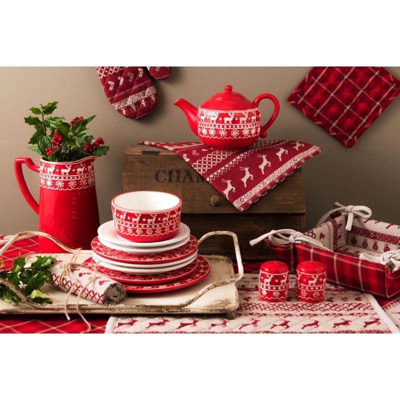 Clayre & Eef Tovaglia da tavolo 50x160 cm Rosso Beige  Cotone Cervi e Natale