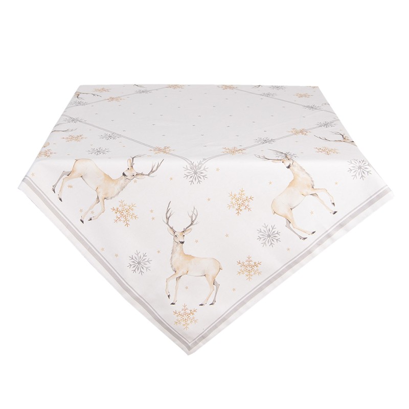 Clayre & Eef Tablecloth 100x100 cm White Beige Cotton Square Deer and Christmas