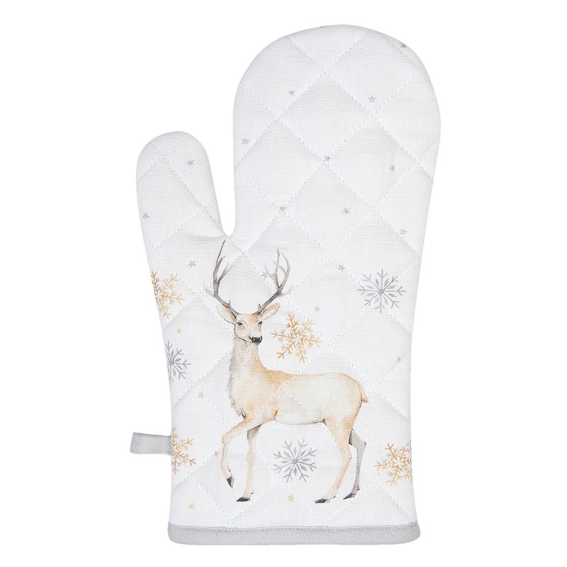 Clayre & Eef Oven Mitt 18x30 cm White Beige Cotton Deer