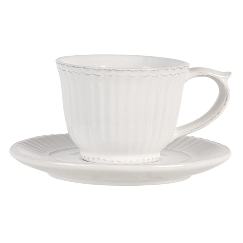 Clayre & Eef Tazza e piattino 150 ml Bianco Dolomia Rotondo