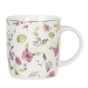 Clayre & Eef Tazza 350 ml Bianco Rosa  Porcellana Rotondo Fiori