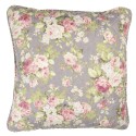 Clayre & Eef Cushion Cover 50x50 cm Grey Green Polyester Cotton Square Flowers