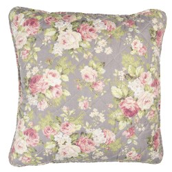 Clayre & Eef Federa per cuscino 50x50 cm Grigio Verde Poliestere Cotone Quadrato Fiori