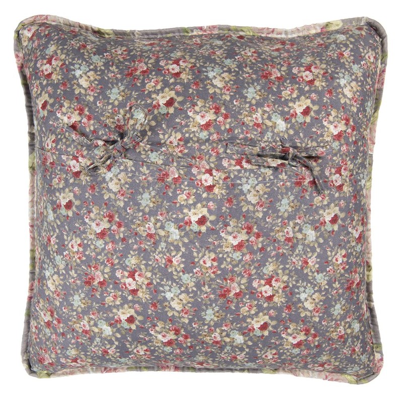 Clayre & Eef Housse de coussin 50x50 cm Gris Vert Polyester Coton Carré Fleurs