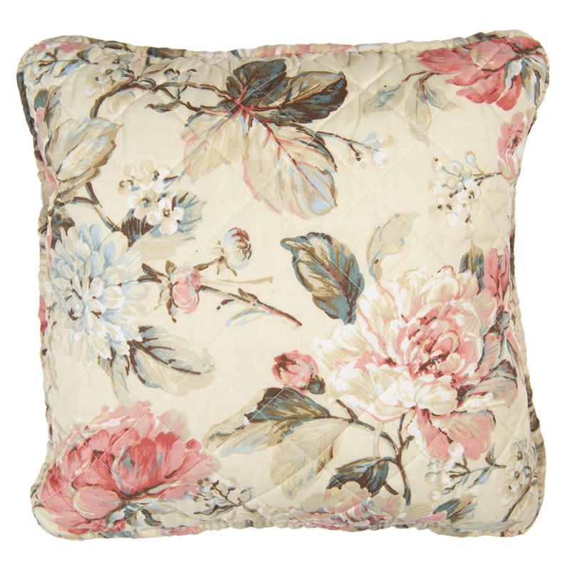 Clayre & Eef Federa per cuscino 40x40 cm Beige Rosa  Poliestere Cotone Quadrato Fiori