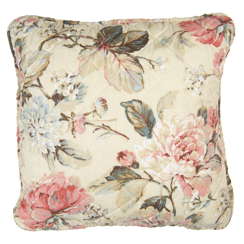 Clayre & Eef Federa per cuscino 40x40 cm Beige Rosa  Poliestere Cotone Quadrato Fiori