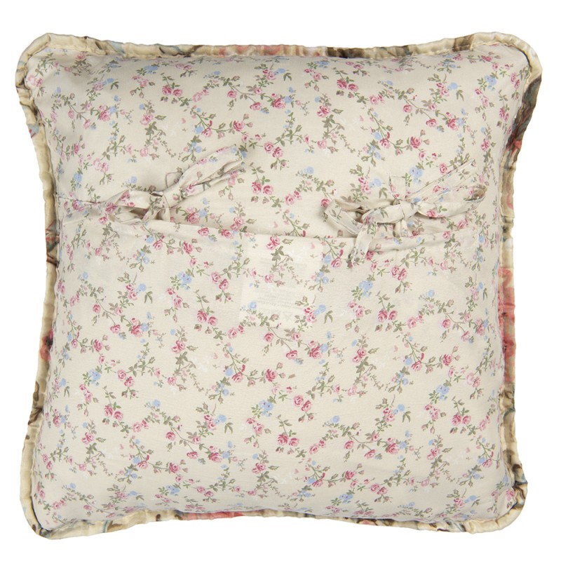 Clayre & Eef Cushion Cover 40x40 cm Beige Pink Polyester Cotton Square Flowers