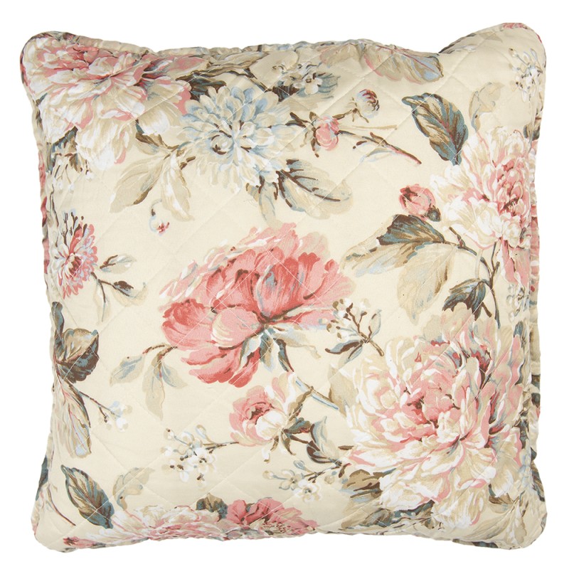 Clayre & Eef Federa per cuscino 50x50 cm Beige Rosa  Poliestere Cotone Quadrato Fiori