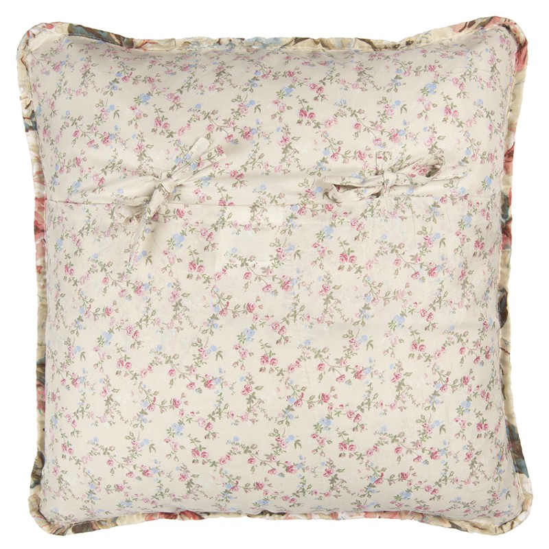 Clayre & Eef Kussenhoes  50x50 cm Beige Roze Polyester Katoen Vierkant Bloemen