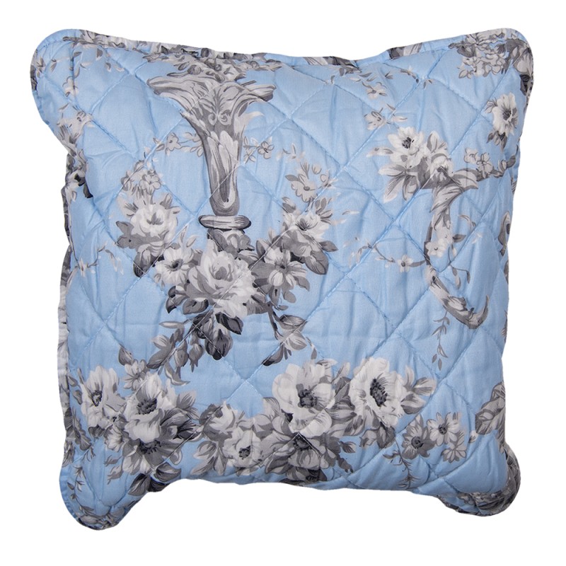 Clayre & Eef Kissenbezug 40x40 cm Blau Polyester Quadrat Blumen