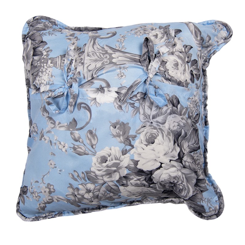 Clayre & Eef Kissenbezug 40x40 cm Blau Polyester Quadrat Blumen