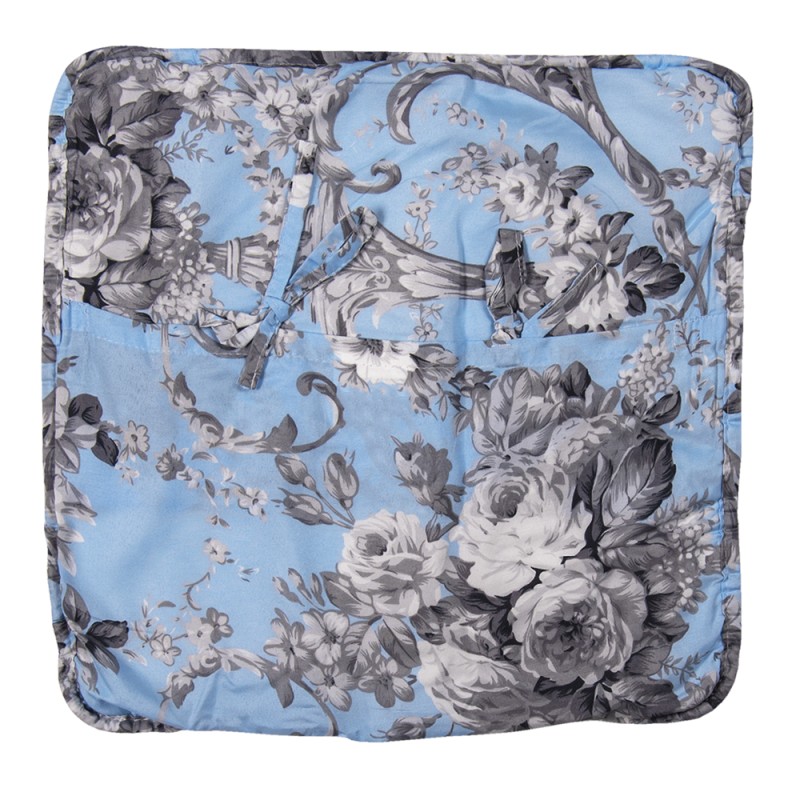 Clayre & Eef Cushion Cover 40x40 cm Blue Polyester Square Flowers
