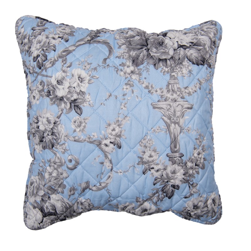 Clayre & Eef Housse de coussin 50x50 cm Bleu Polyester Carré Fleurs