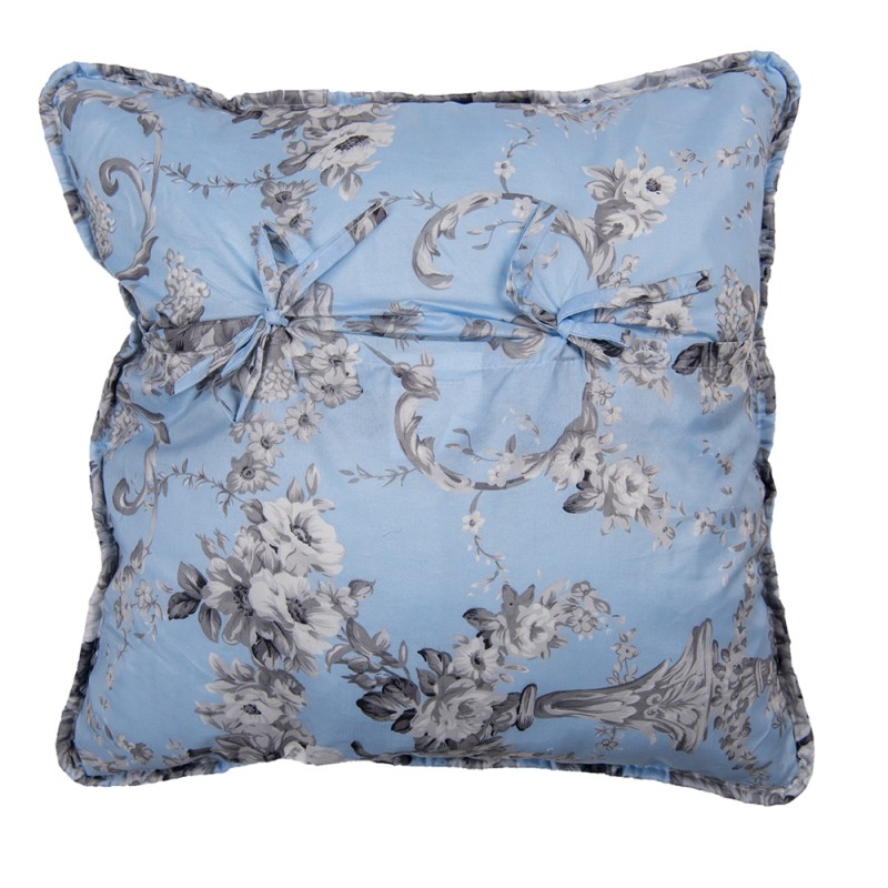 Clayre & Eef Cushion Cover 50x50 cm Blue Polyester Square Flowers