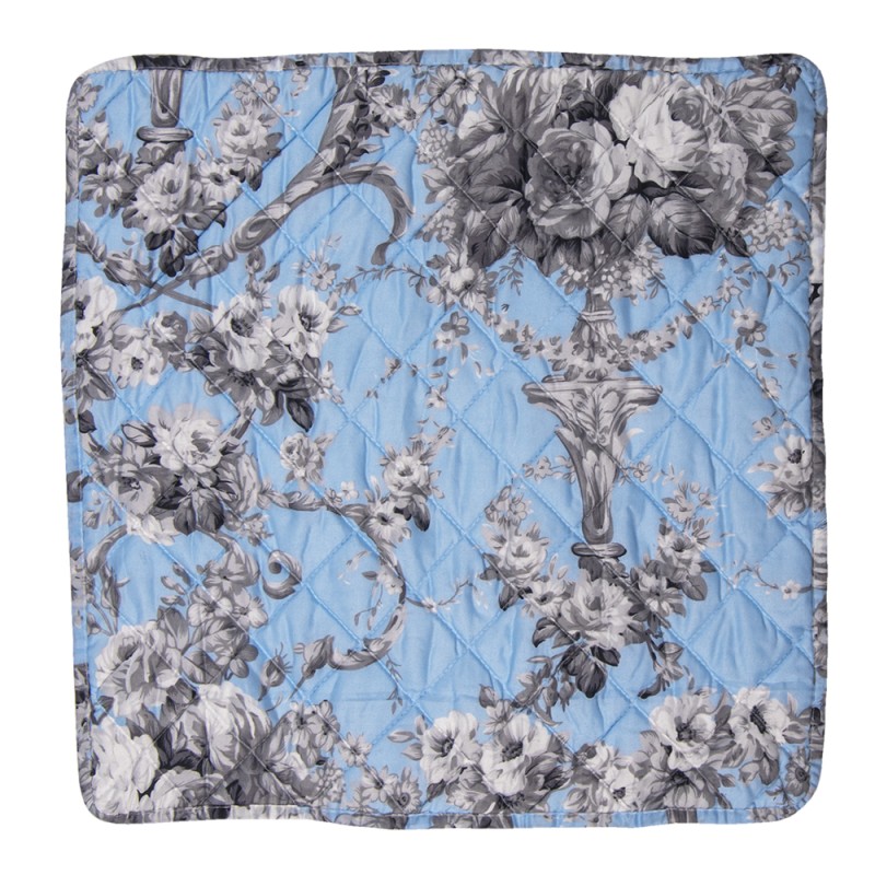 Clayre & Eef Housse de coussin 50x50 cm Bleu Polyester Carré Fleurs