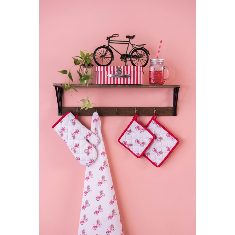 Clayre & Eef Pot Holder 20x20 cm Red White Cotton Square Bicycle