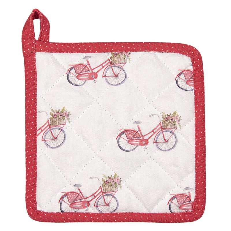 Clayre & Eef Children's Pot Holder 16x16 cm Red White Cotton Square Bicycle