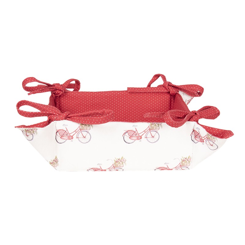 Clayre & Eef Bread Basket 35x35x8 cm Red White Cotton Bicycle