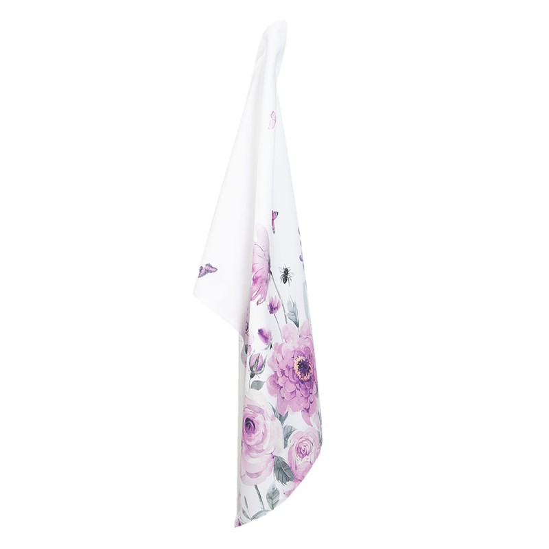 Clayre & Eef Tea Towel  50x70 cm White Purple Cotton Rectangle Roses