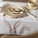 Clayre & Eef Nappe 150x250 cm Blanc Marron Coton Rectangle Lapin