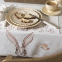 Clayre & Eef Tischdecke 150x250 cm Weiß Braun Baumwolle Rechteck Kaninchen