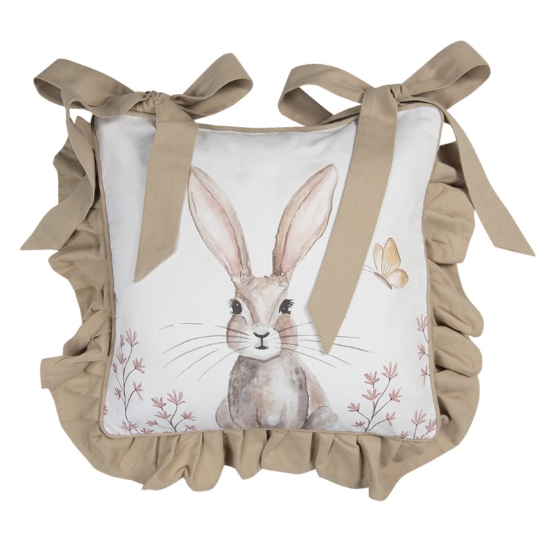 Clayre & Eef Kissenbezug für Stuhlkissen 40x40 cm Weiß Braun Baumwolle Quadrat Kaninchen