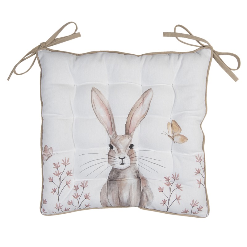 Clayre & Eef Coussin de chaise en mousse 40x40 cm Blanc Marron Coton Carré  Lapin