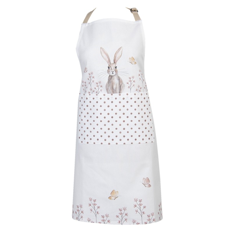 Clayre & Eef Kitchen Apron 70x85 cm White Brown Cotton Rabbit