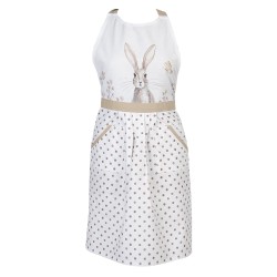 Clayre & Eef Tablier de cuisine 70x85 cm Blanc Marron Coton Lapin