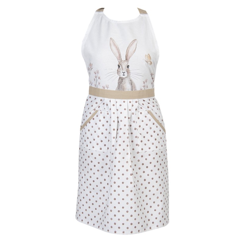 Clayre & Eef Kitchen Apron 70x85 cm White Brown Cotton Rabbit