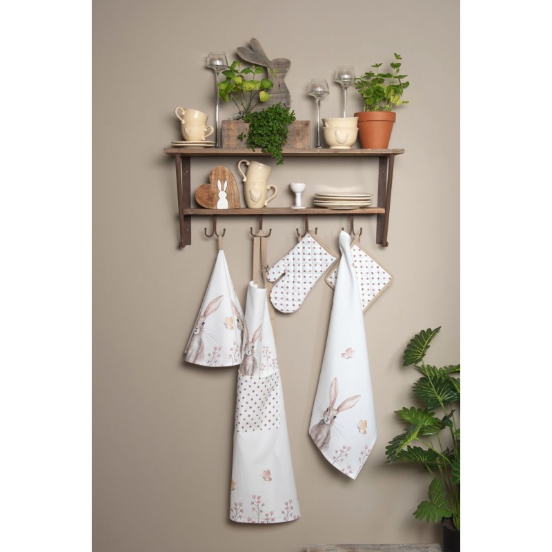 Clayre & Eef Kitchen Apron 70x85 cm White Brown Cotton Rabbit