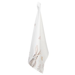 Clayre & Eef Tea Towel REB42 50*70 cm White Brown Cotton Rectangle Rabbit