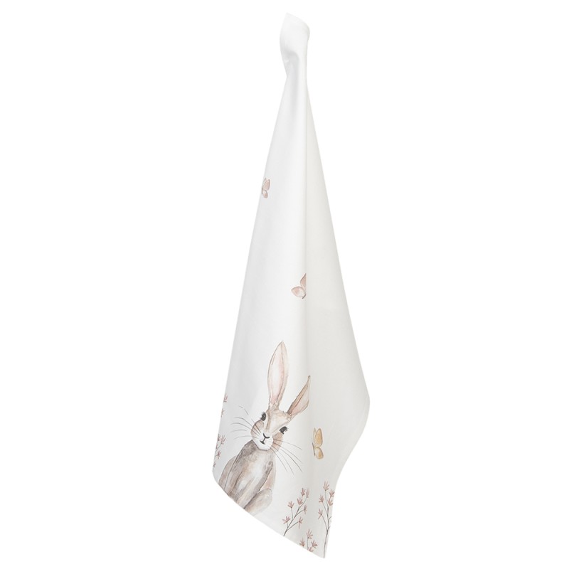 Clayre & Eef Torchon 50x70 cm Blanc Marron Coton Rectangle Lapin