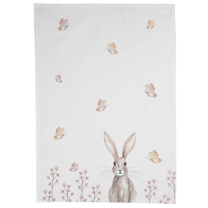 Clayre & Eef Tea Towel 50x70 cm White Brown Cotton Rectangle Rabbit