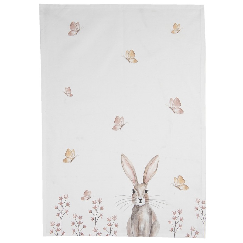 Clayre & Eef Tea Towel  50x70 cm White Brown Cotton Rectangle Rabbit